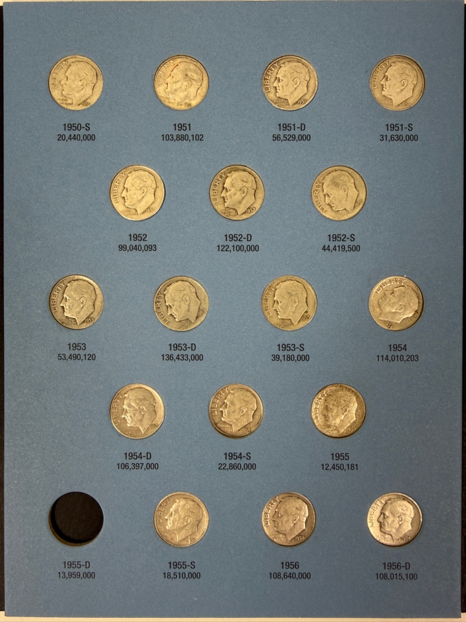 (44) Silver Roosevelt Dimes From 1946-1964 With Book - See Photos For Details [Photo 3]