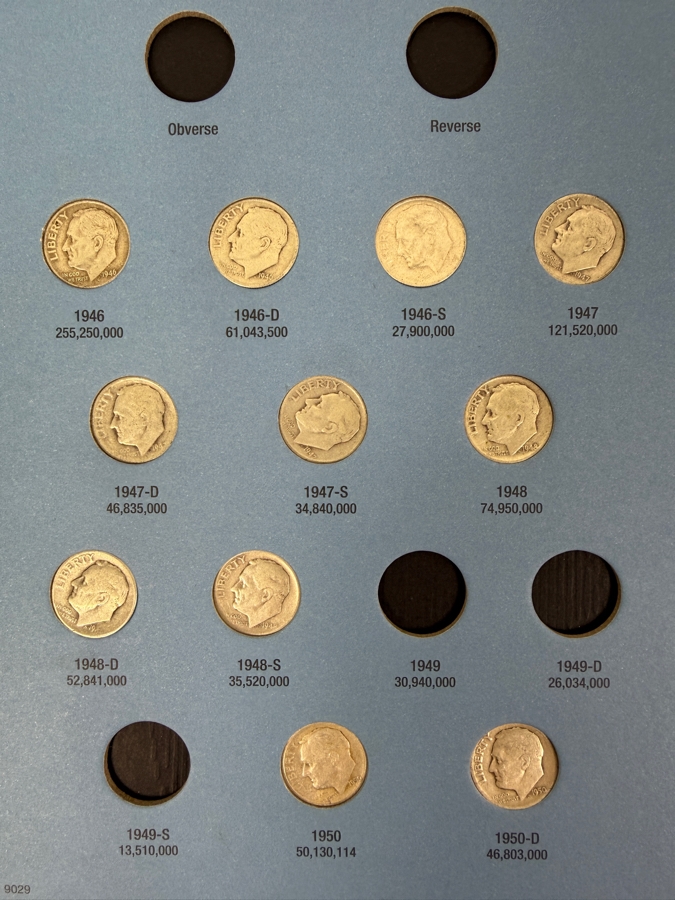 (44) Silver Roosevelt Dimes From 1946-1964 With Book - See Photos For Details [Photo 2]