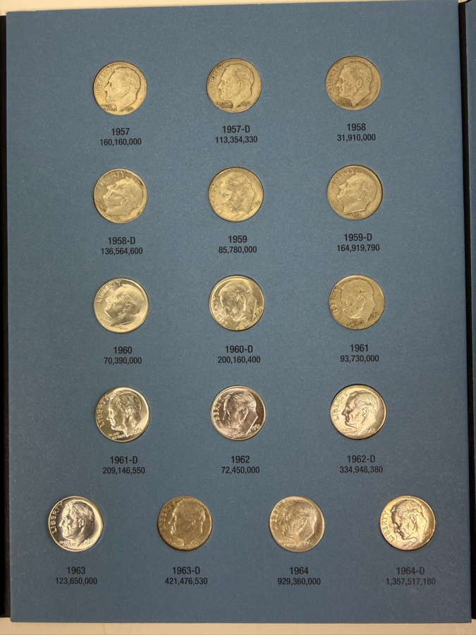 (44) Silver Roosevelt Dimes From 1946-1964 With Book - See Photos For Details [Photo 4]