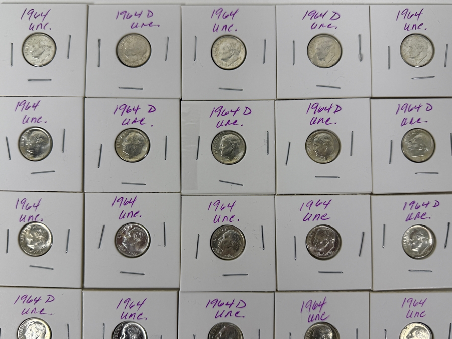 (30) Uncirculated Silver Roosevelt Dimes From 1964 - See Photos For Details [Photo 2]
