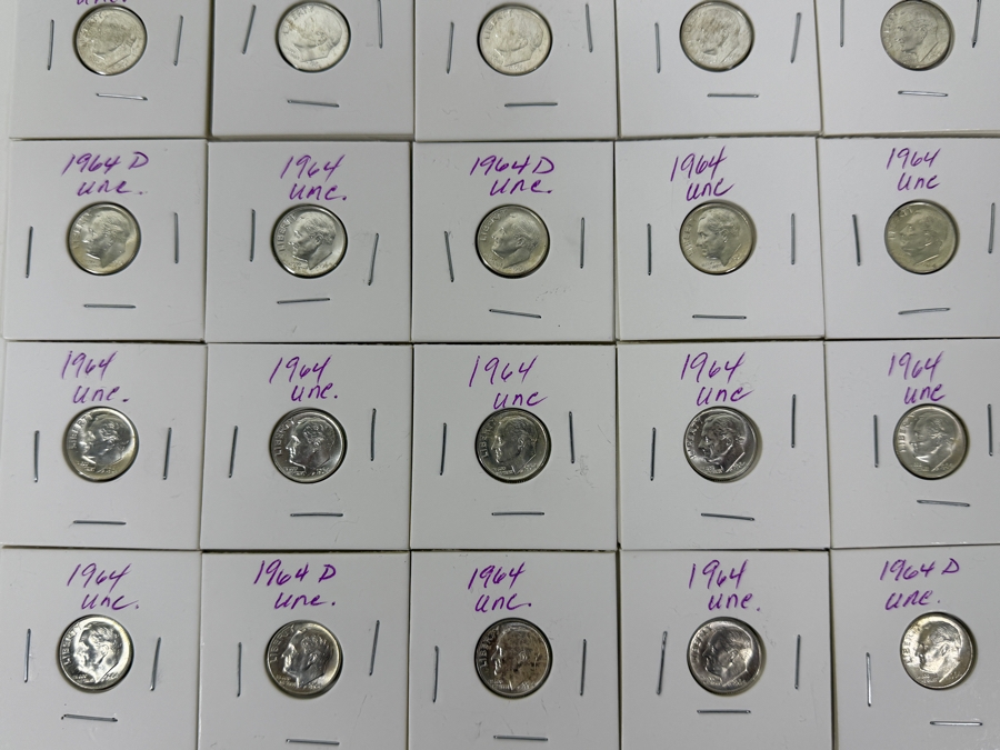 (30) Uncirculated Silver Roosevelt Dimes From 1964 - See Photos For Details [Photo 3]