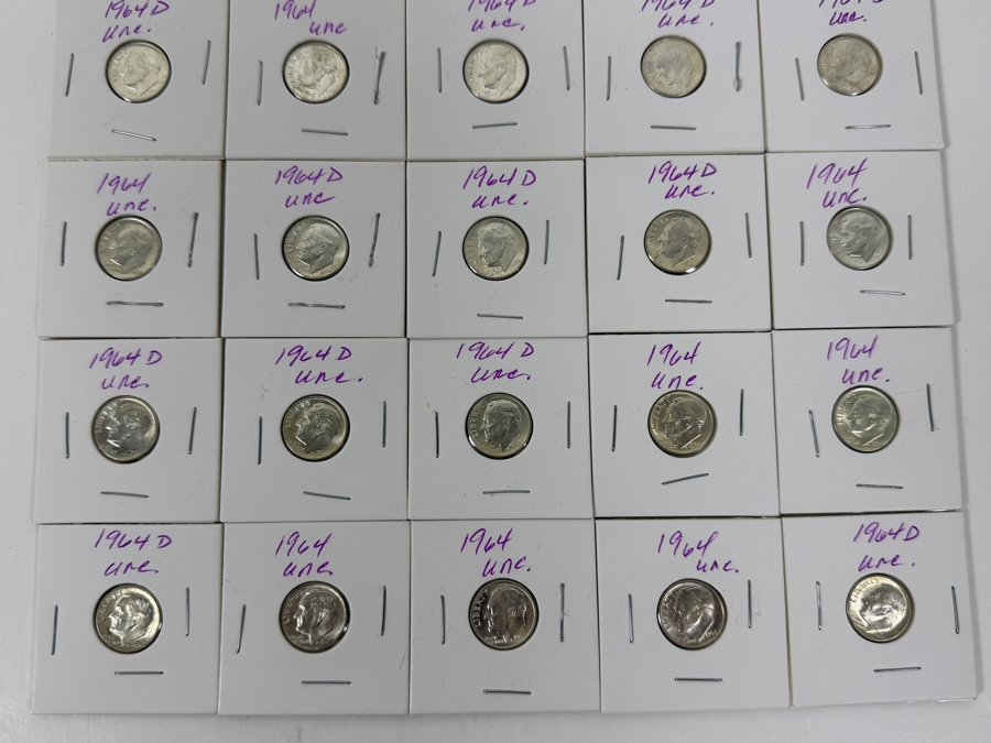 (30) Uncirculated Silver Roosevelt Dimes From 1964 - See Photos For Details [Photo 3]