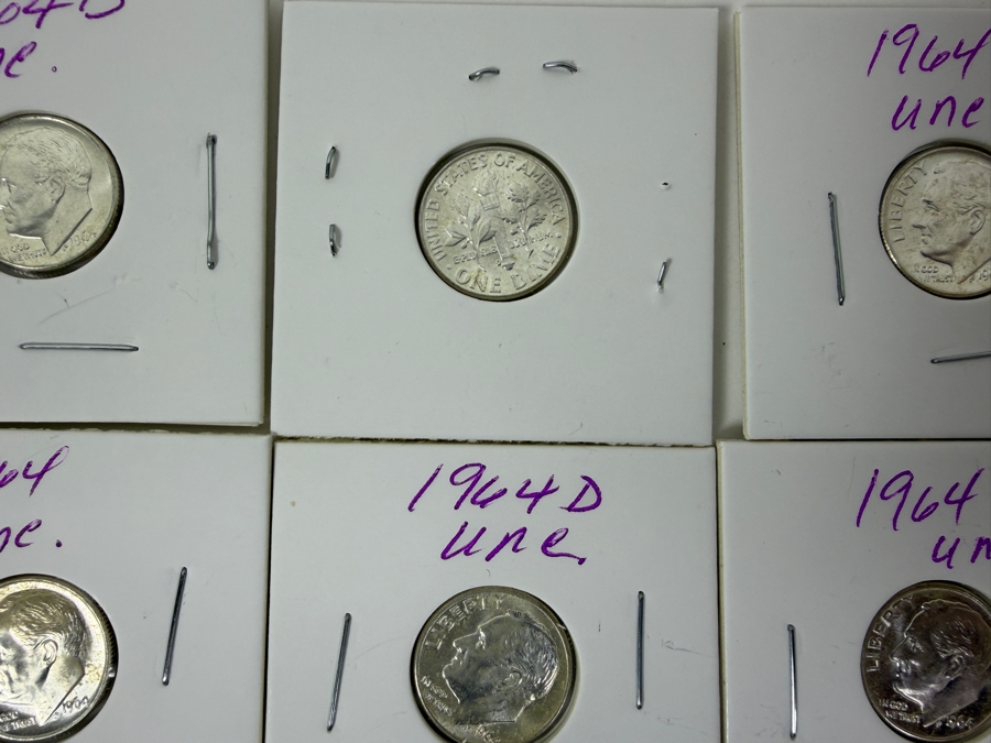 (34) Uncirculated Silver Roosevelt Dimes From 1964 - See Photos For Details [Photo 4]
