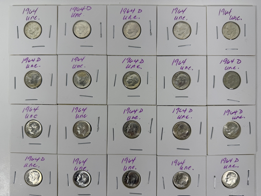 (34) Uncirculated Silver Roosevelt Dimes From 1964 - See Photos For Details [Photo 2]