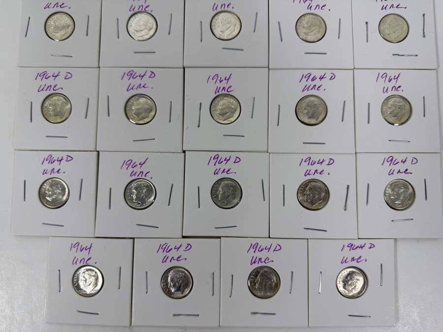 (34) Uncirculated Silver Roosevelt Dimes From 1964 - See Photos For Details [Photo 3]