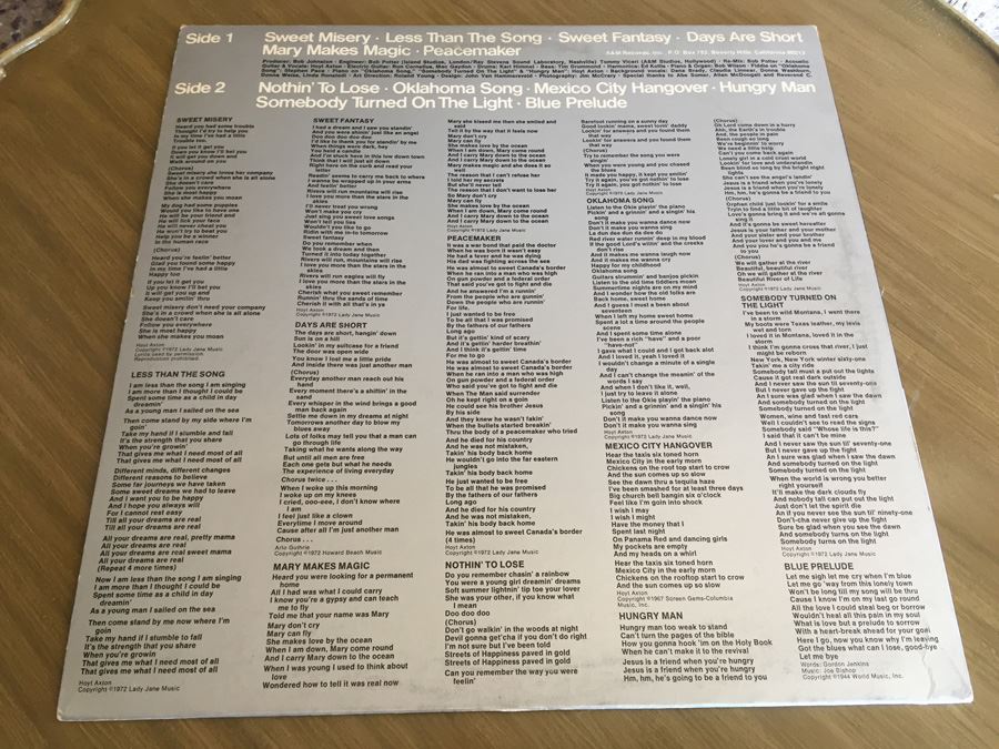 Hoyt Axton ‎- Less Than The Song - A&M Records ‎- SP 4376 [Photo 2]