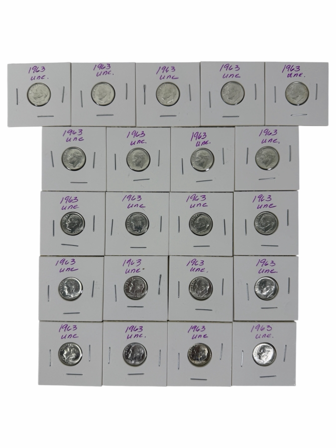 (21) Uncirculated Silver Roosevelt Dimes From 1963 - See Photos For Details