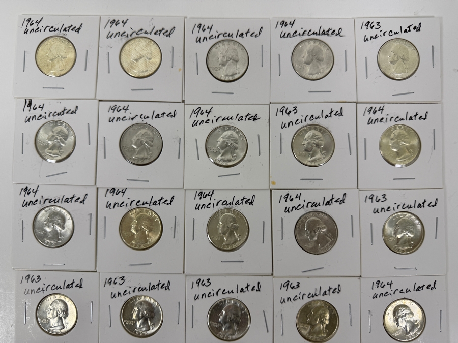 (34) Uncirculated Silver Washington Quarters From 1963-1964 - See Photos For Details [Photo 2]