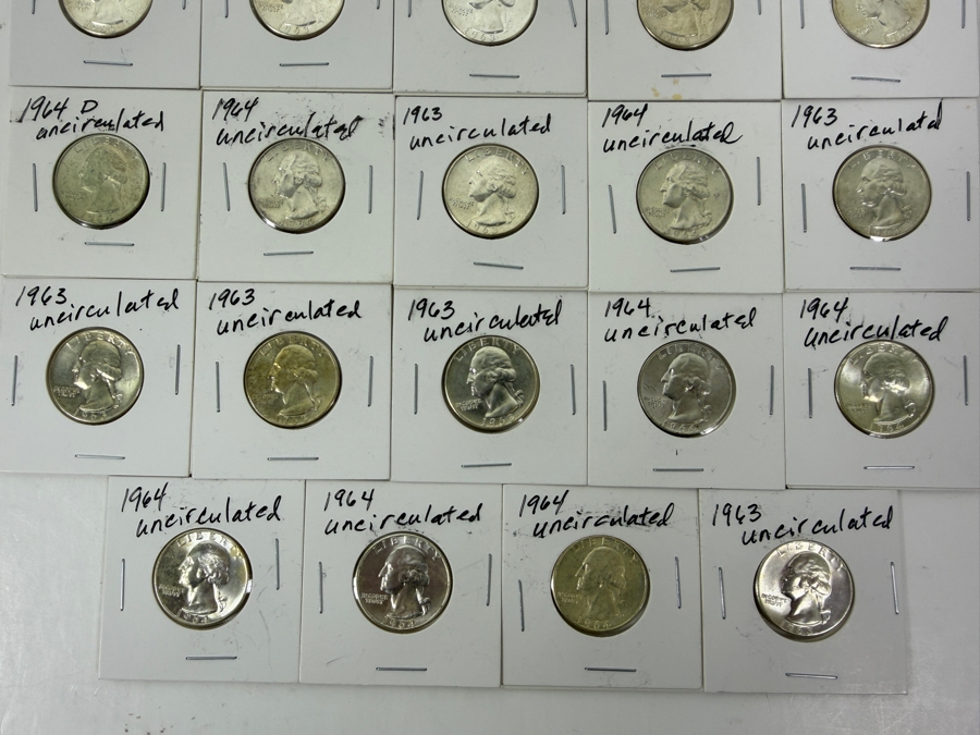 (34) Uncirculated Silver Washington Quarters From 1963-1964 - See Photos For Details [Photo 3]