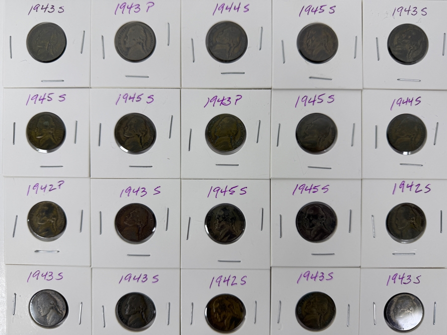 (32) Silver Jefferson Wartime Nickels From 1942 To 1945 - See Photos For Details [Photo 2]
