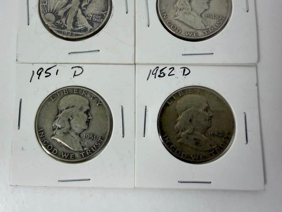 1942 Silver Walking Liberty Half Dollar and 1948 D /1951 D/1952 D Silver Franklin Half Dollars
 [Photo 3]