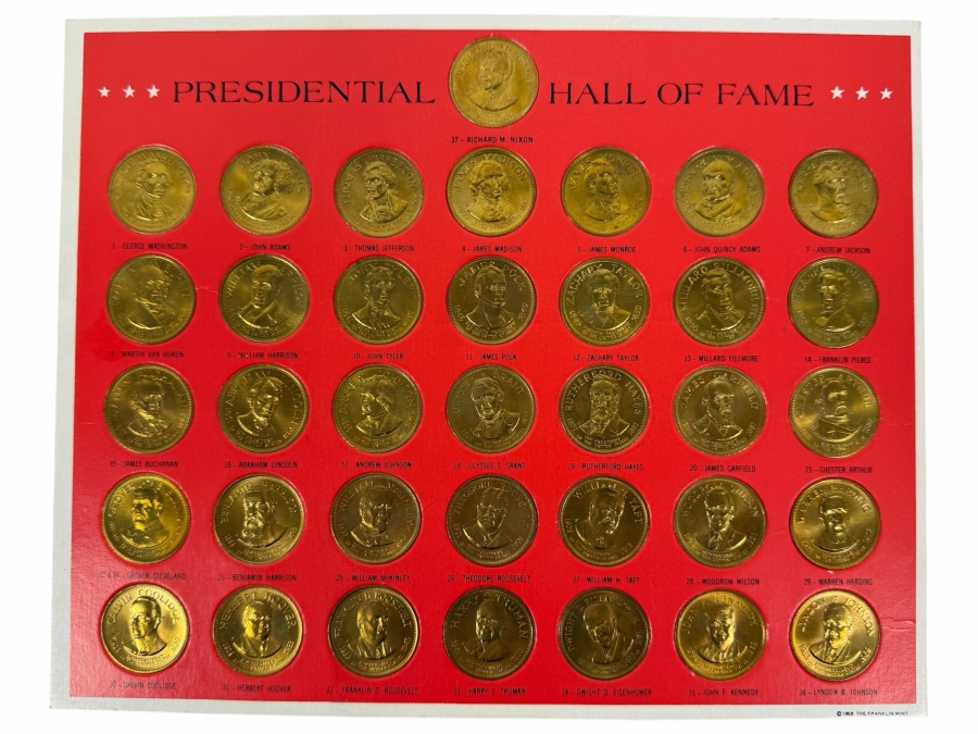 1968 Franklin Mint 'Presidential Hall Of Fame' Collector's Set Featuring 36 Bronze Medals