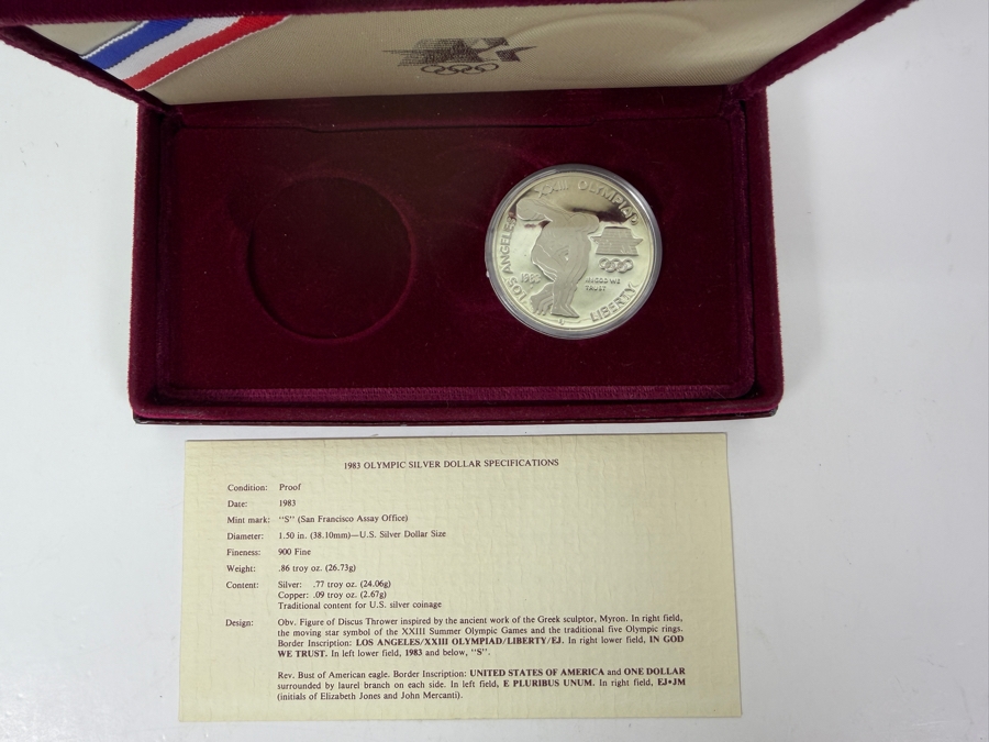 1983 United States Los Angeles 23rd Olympics Silver Dollar Proof Coin In Box [Photo 2]