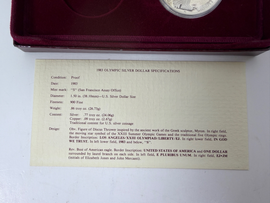 1983 United States Los Angeles 23rd Olympics Silver Dollar Proof Coin In Box [Photo 5]