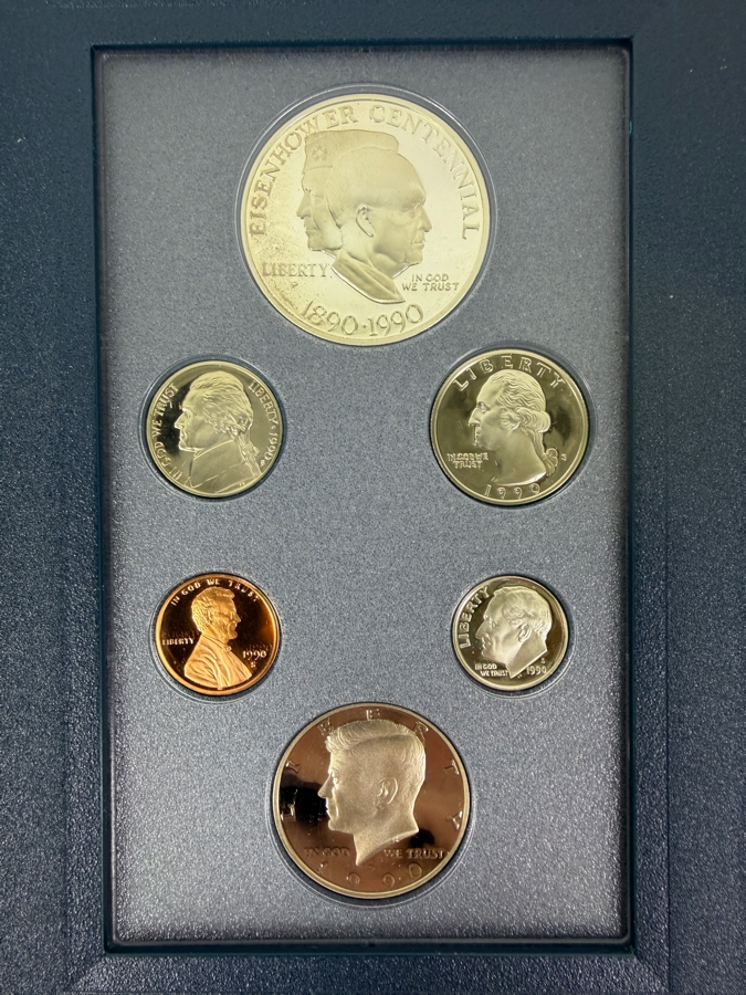 1990 Eisenhower Centennial Prestige Proof Set Including Commemorative Silver Dollar In Box with Cert [Photo 2]