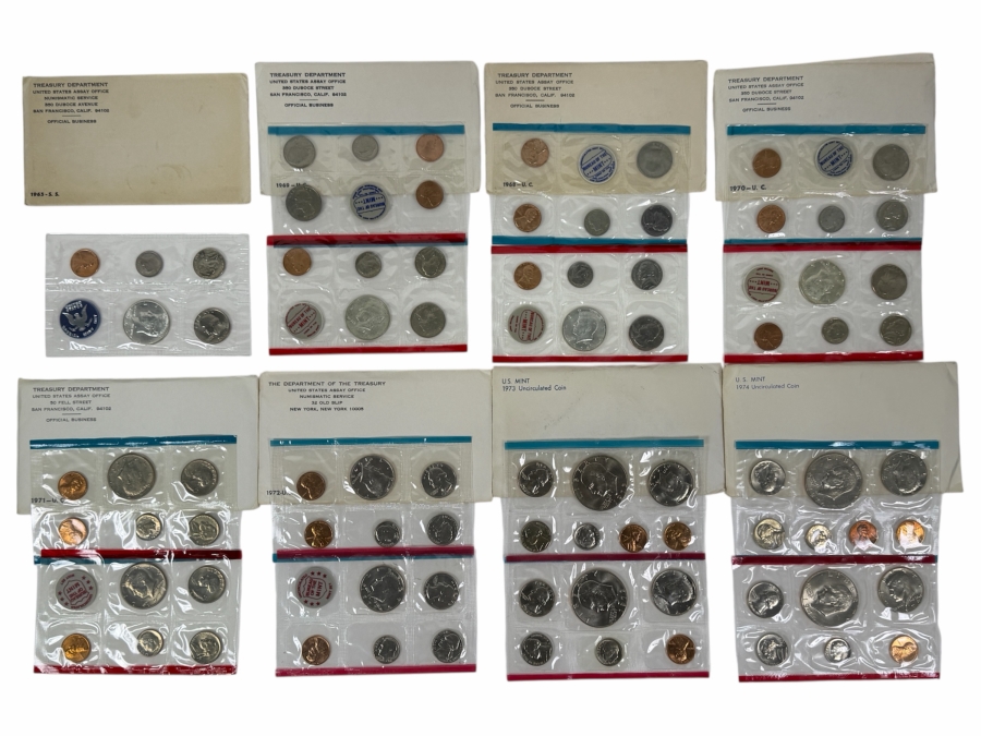 Collection (8) Of Vintage 1960s And 1970s United States Mint Sets