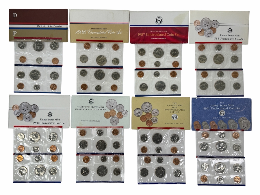 Collection (8) Of Vintage 1980s And 1990s United States Mint Sets