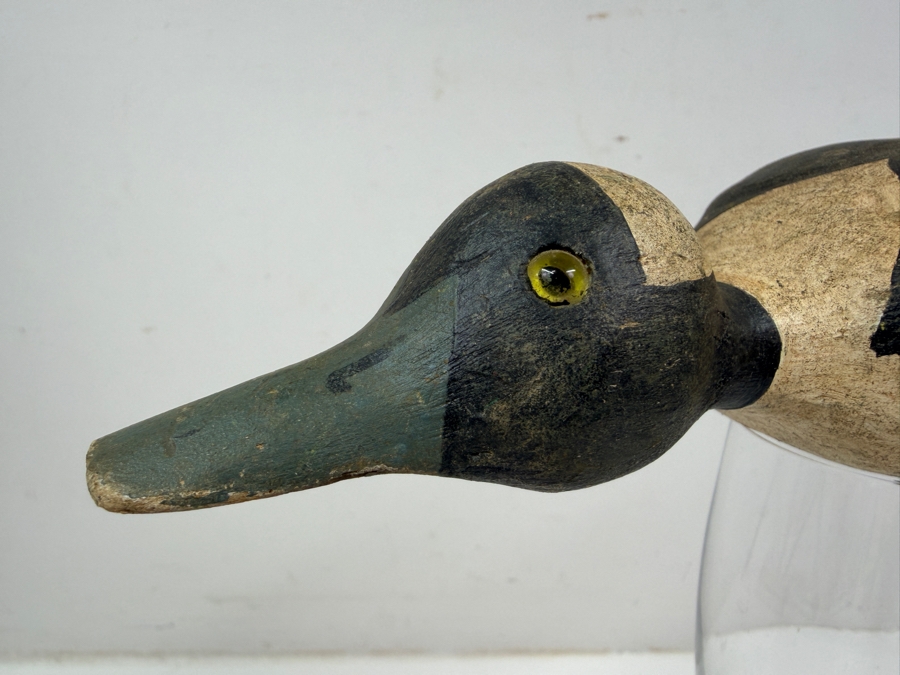 Just Added - Antique Folk Art Hand Painted Carved Wooden Duck Fishing Decoy For Darkhouse Ice Fishing Spearfishing 9L [Photo 3]