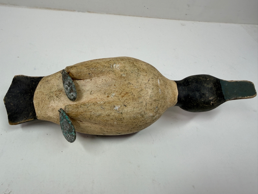Just Added - Antique Folk Art Hand Painted Carved Wooden Duck Fishing Decoy For Darkhouse Ice Fishing Spearfishing 9L [Photo 6]