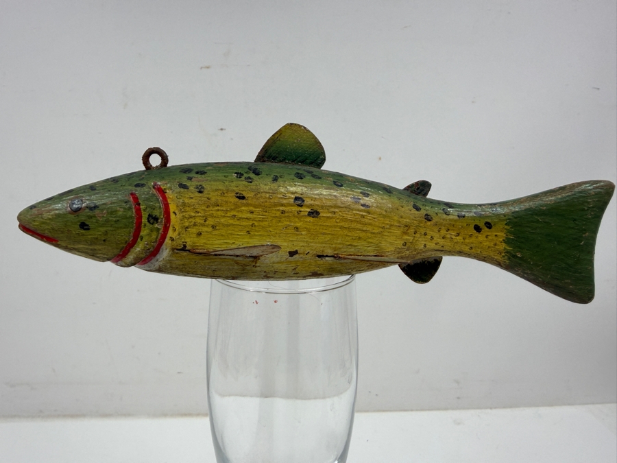 Just Added - Antique Folk Art Hand Painted Carved Wooden Fish Fishing Decoy For Darkhouse Ice Fishing Spearfishing 9L [Photo 5]
