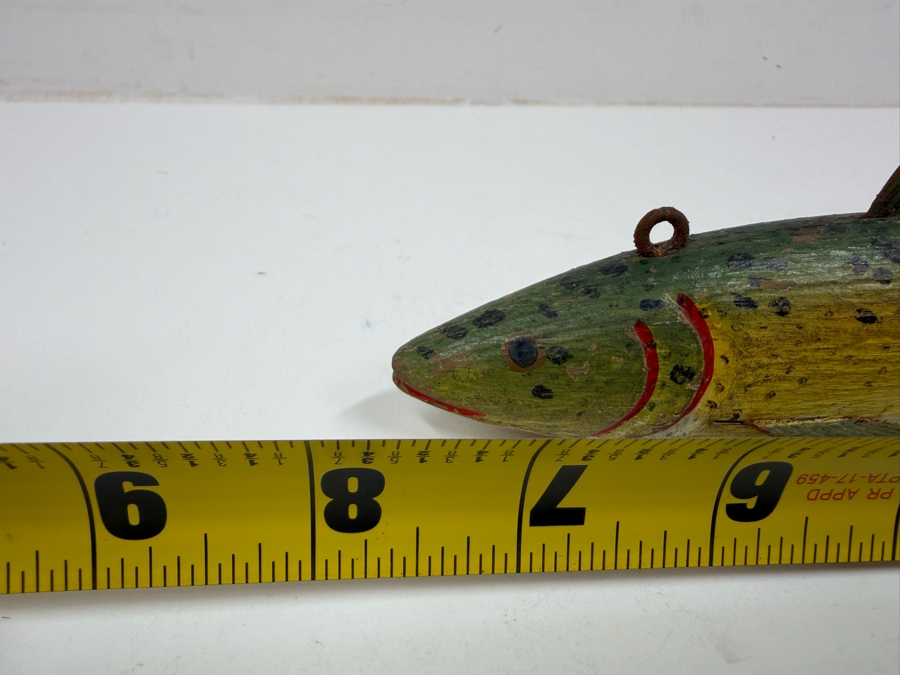 Just Added - Antique Folk Art Hand Painted Carved Wooden Fish Fishing Decoy For Darkhouse Ice Fishing Spearfishing 9L [Photo 9]