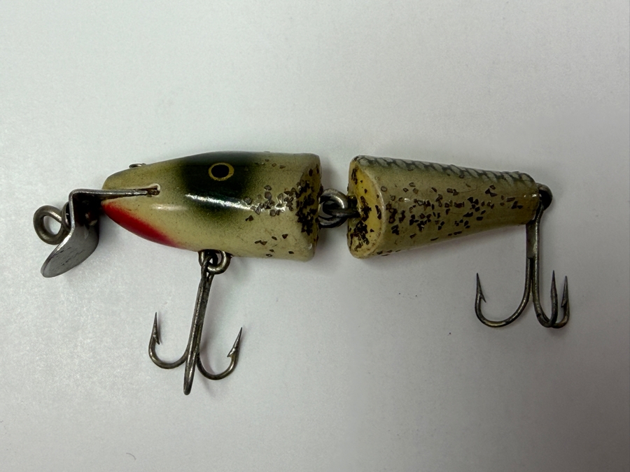 Just Added - Antique C. C. Bait Co (Creek Chub Bait Company) Wooden Fishing Lure With Jointed Body 1920 Patent Date 5'L  [Photo 4]