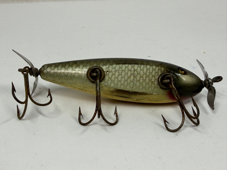 Just Added - Vintage Wounded Minnow Wooden Fishing Lure With Spinning Propellers 4L [Photo 4]