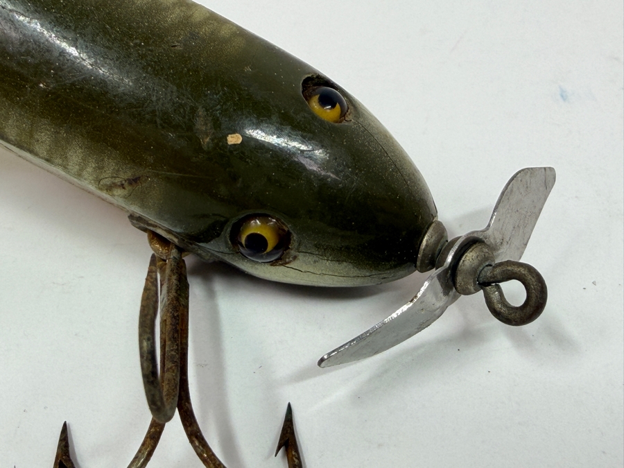 Just Added - Vintage Wounded Minnow Wooden Fishing Lure With Spinning Propellers 4L [Photo 3]