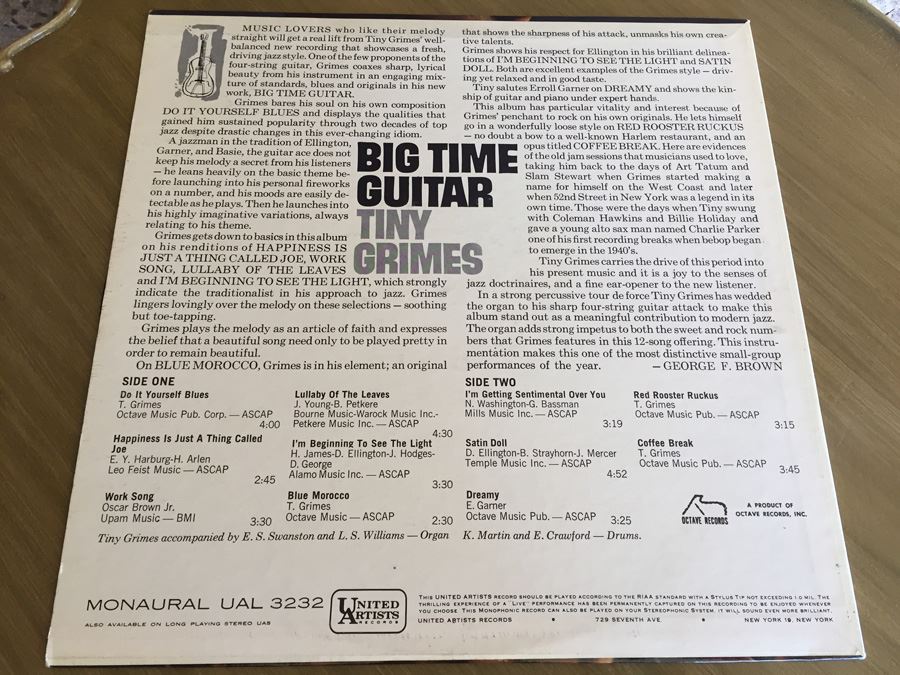 Tiny Grimes ‎- Big Time Guitar With Organ And Rhythm - United Artists Records ‎- UAL 3232 [Photo 2]