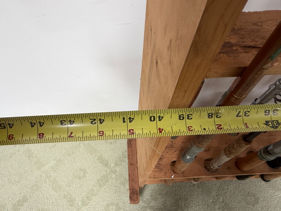 Just Added - Large Collection Of Vintage Fishing Rods Of Various Sizes And Makes With Wooden Fishing Pole Rack 40'W - See Photos [Photo 12]