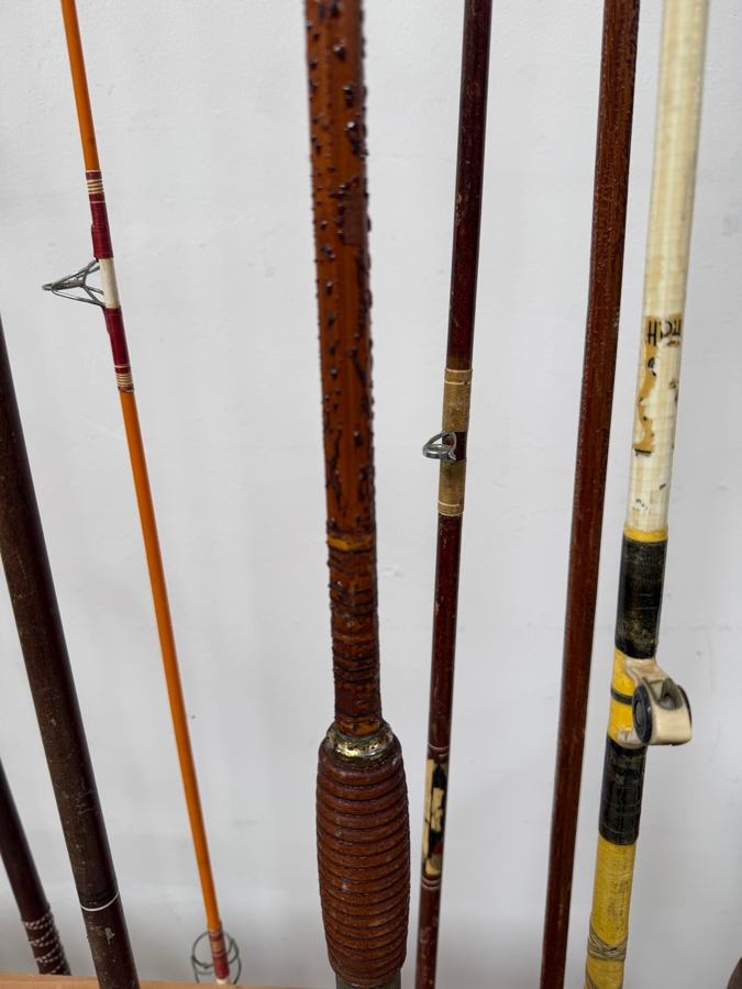 Just Added - Large Collection Of Vintage Fishing Rods Of Various Sizes And Makes With Wooden Fishing Pole Rack 40'W - See Photos [Photo 11]