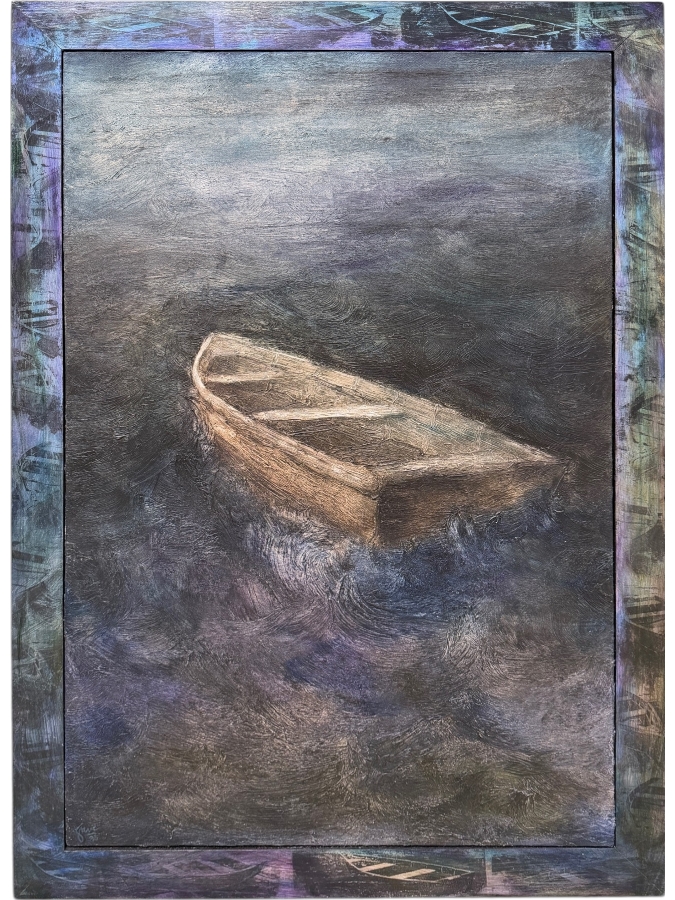 Just Added - Gerrit Greve (1948-2024, Cardiff by the Sea, CA) Original Acrylic Painting On Canvas Titled 'Adrift #2' Signed Lower Right and Verso Dated 1993 Measures 24' X 36' With Handmade Matching Frame 28.5' X 40.5' Estimate $1,300 - $1,600