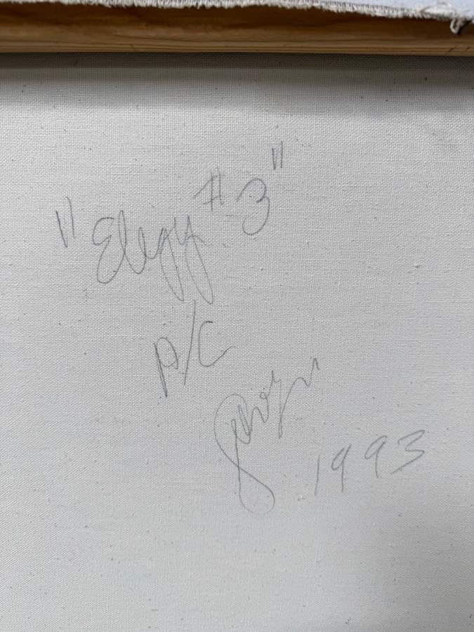 Just Added - Gerrit Greve (1948-2024, Cardiff by the Sea, CA) Original Acrylic Painting On Canvas Titled “Elegy #3: Inner Light” Matching Frame with Carbon Transfers Signed Lower Left And Verso Dated 1998 40” X 48” Framed: 46.5” x 54.5” Retails $6,000 [Photo 11]