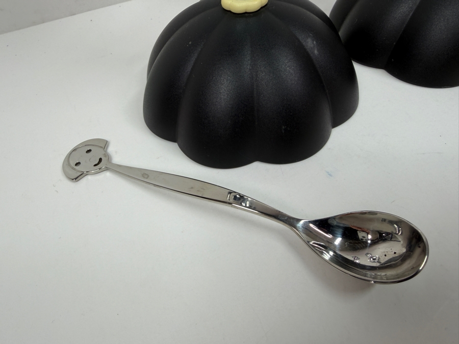 Pair Of Vintage Alessi Anna Black Candleholders And (2) Spoons (Model AM19CU) Both Designed By Alessandro Mendini in 1999 6.5'H [Photo 3]