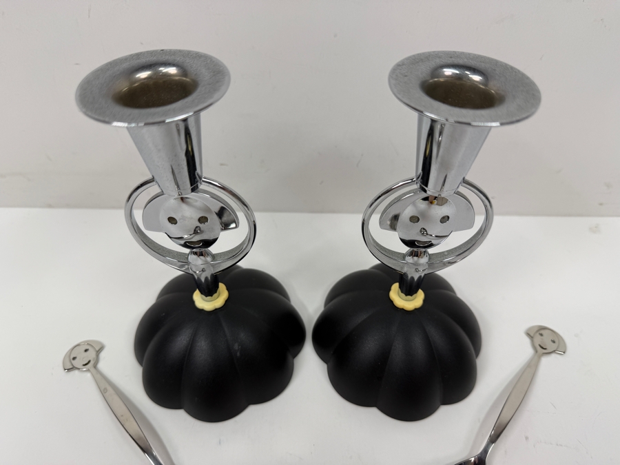 Pair Of Vintage Alessi Anna Black Candleholders And (2) Spoons (Model AM19CU) Both Designed By Alessandro Mendini in 1999 6.5'H [Photo 4]