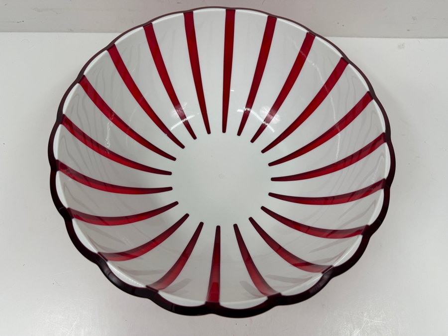 Guzzini Grace Red And White Striped Serving Bowl With Red Serving Utensils Made In Italy 10W X 4H [Photo 5]
