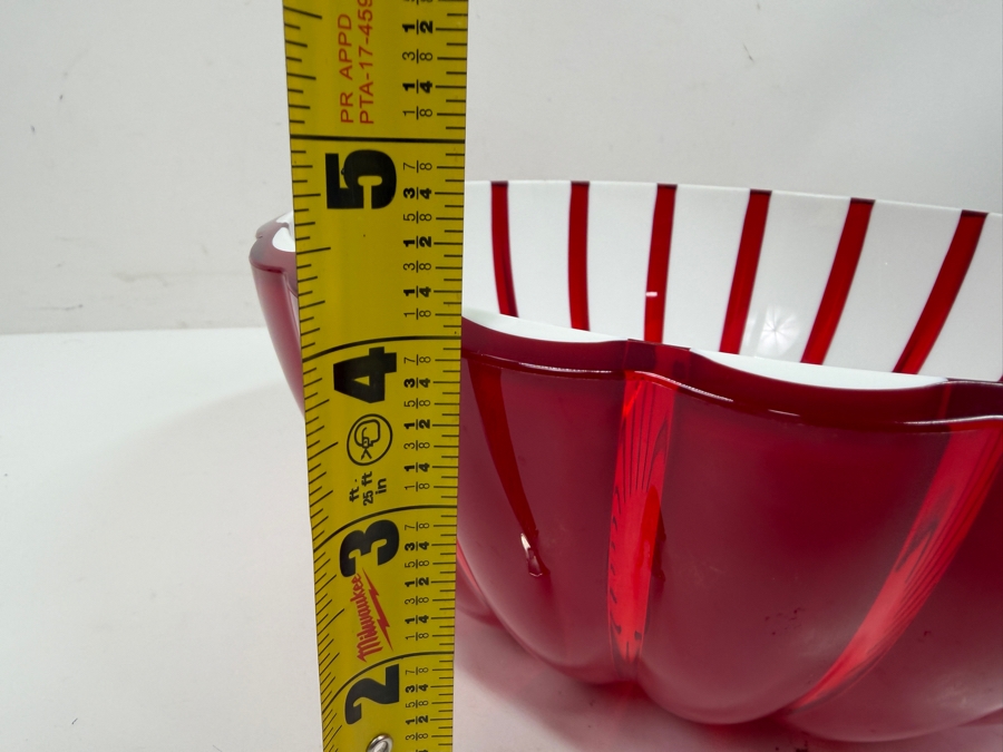 Guzzini Grace Red And White Striped Serving Bowl With Red Serving Utensils Made In Italy 10W X 4H [Photo 8]