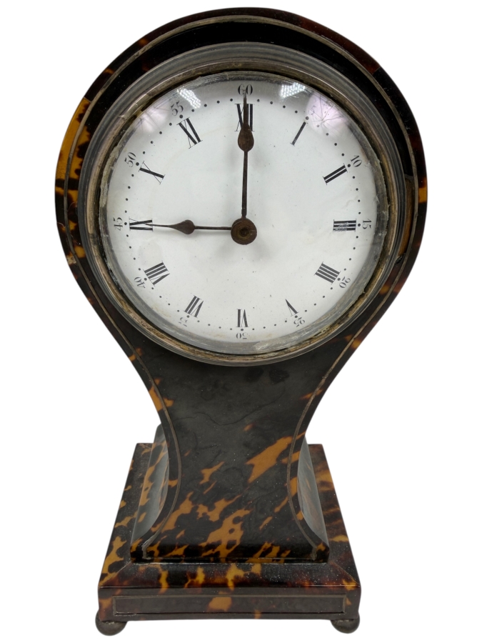 Antique Tortoiseshell And Sterling Balloon Mantle Clock - Needs Servicing 9'H X 5'W