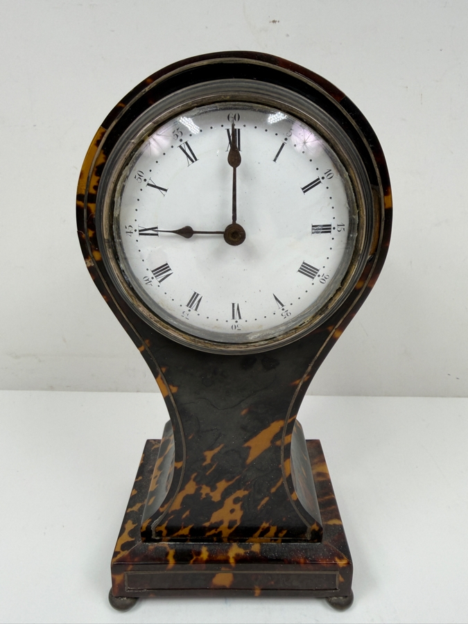 Antique Tortoiseshell And Sterling Balloon Mantle Clock - Needs Servicing 9'H X 5'W [Photo 2]