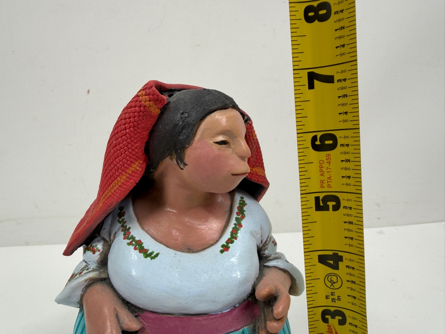 Handmade Signed Terracotta Folk Art Sculpture Of A Woman In Traditional Dress 7'H [Photo 6]