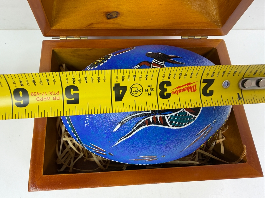 Hand-Painted Emu Egg - Authentic Wijikura Aboriginal Art With Wooden Display Box 5'W [Photo 7]