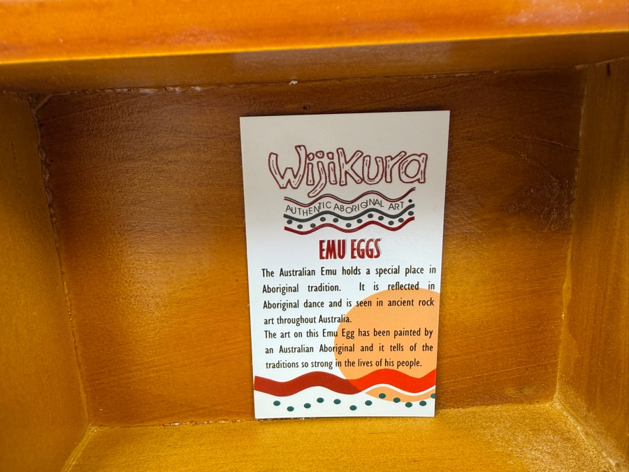 Hand-Painted Emu Egg - Authentic Wijikura Aboriginal Art With Wooden Display Box 5'W [Photo 4]