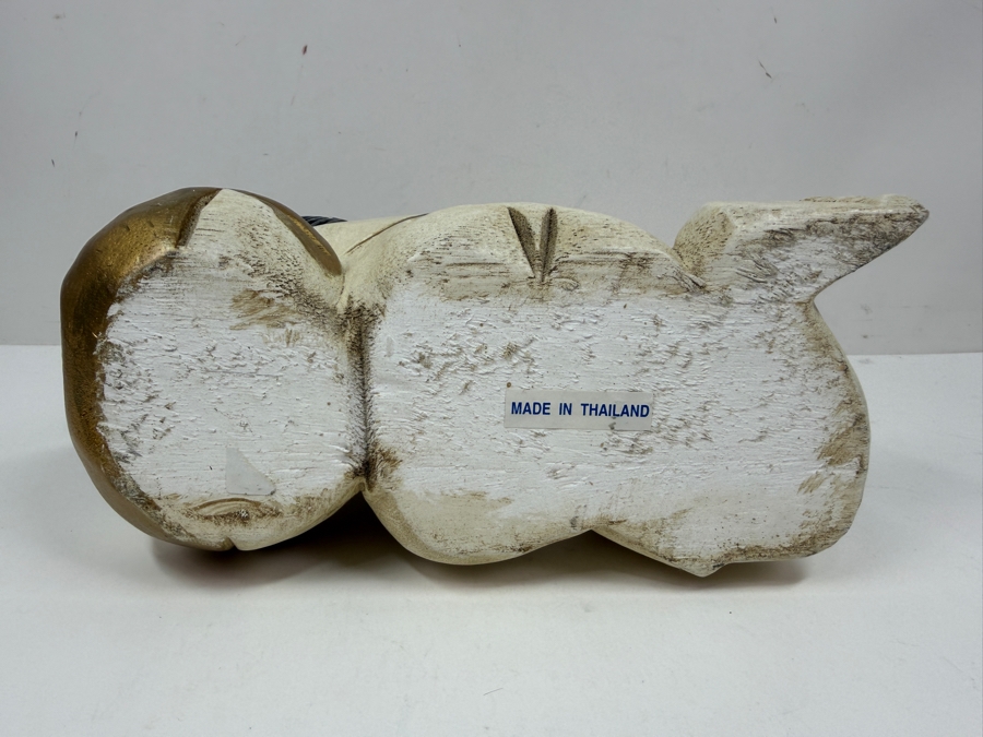 Vintage Hand Carved Wooden Sleeping Child Figurine Made In Thailand 9.5'W x 7'H [Photo 4]