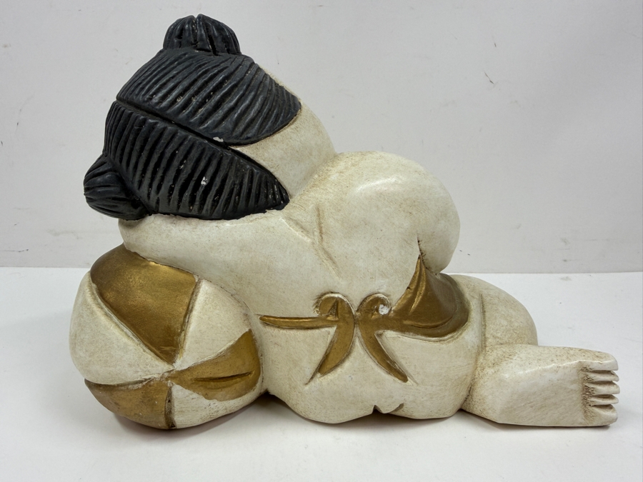 Vintage Hand Carved Wooden Sleeping Child Figurine Made In Thailand 9.5'W x 7'H [Photo 3]