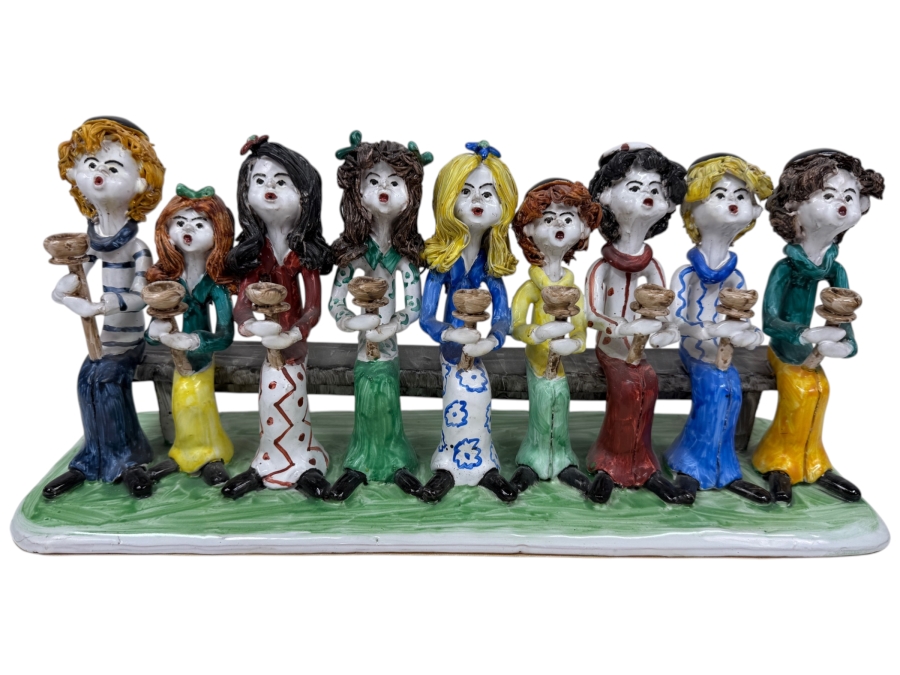 Original Signed Menorah Ceramic Sculpture By Dino Bencini With COA Made In Italy 14'W x 6'H
