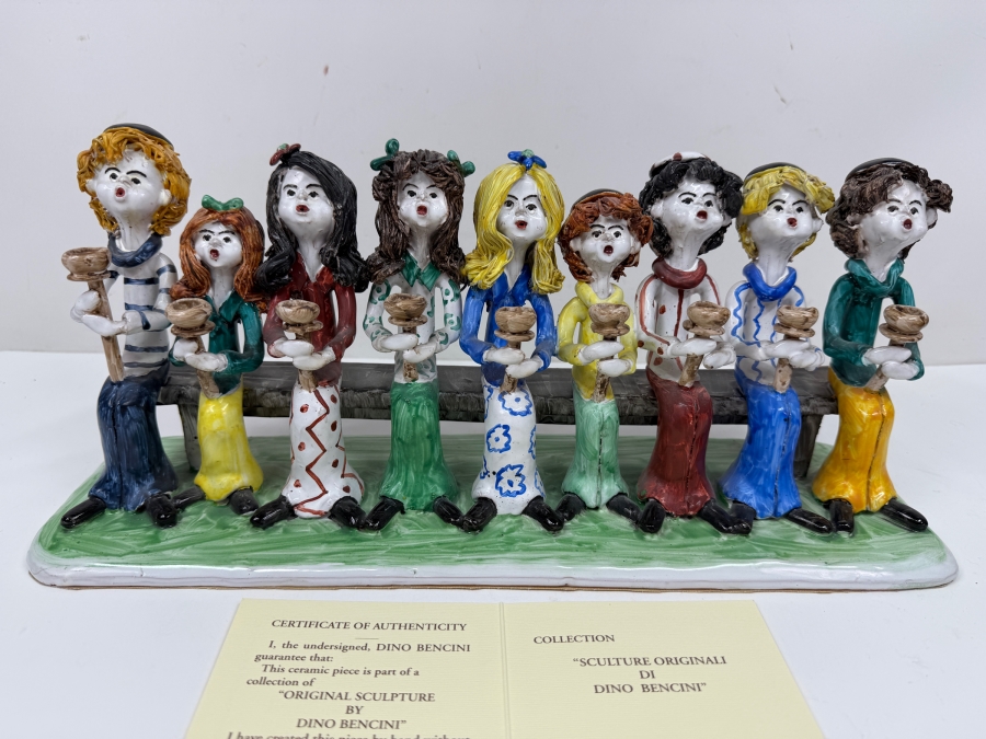 Original Signed Menorah Ceramic Sculpture By Dino Bencini With COA Made In Italy 14'W x 6'H [Photo 3]