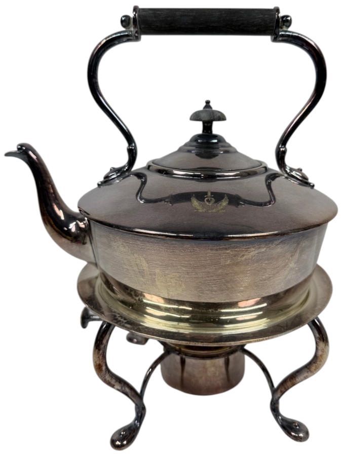 Antique Silver Plated Rowell Oxford Tea Kettle With Warmer Stand And Burner 12.5'H