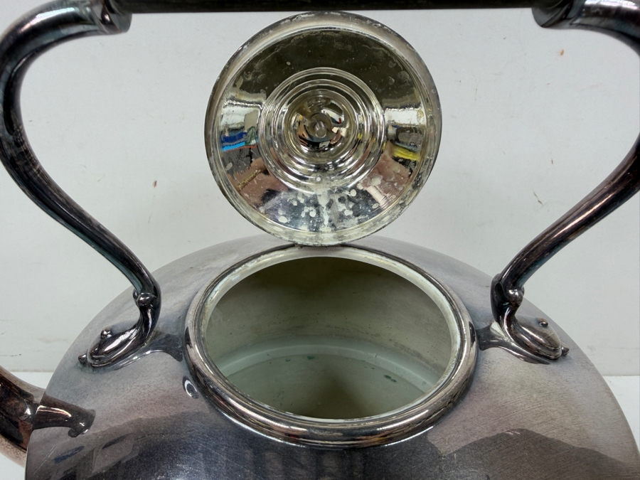 Antique Silver Plated Rowell Oxford Tea Kettle With Warmer Stand And Burner 12.5'H [Photo 4]
