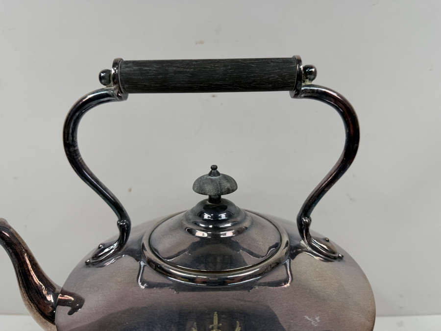 Antique Silver Plated Rowell Oxford Tea Kettle With Warmer Stand And Burner 12.5'H [Photo 3]