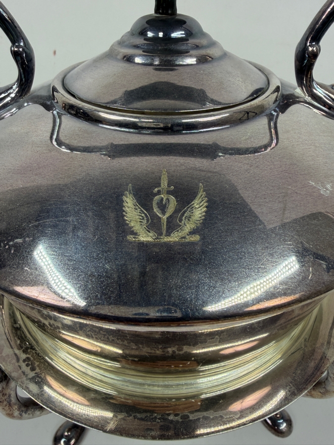 Antique Silver Plated Rowell Oxford Tea Kettle With Warmer Stand And Burner 12.5'H [Photo 2]